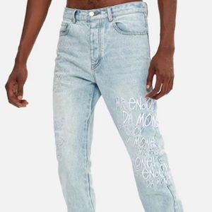M.E.D.M. Mr. Enjoy Da Money jeans men’s medium light wash street wear slim pants